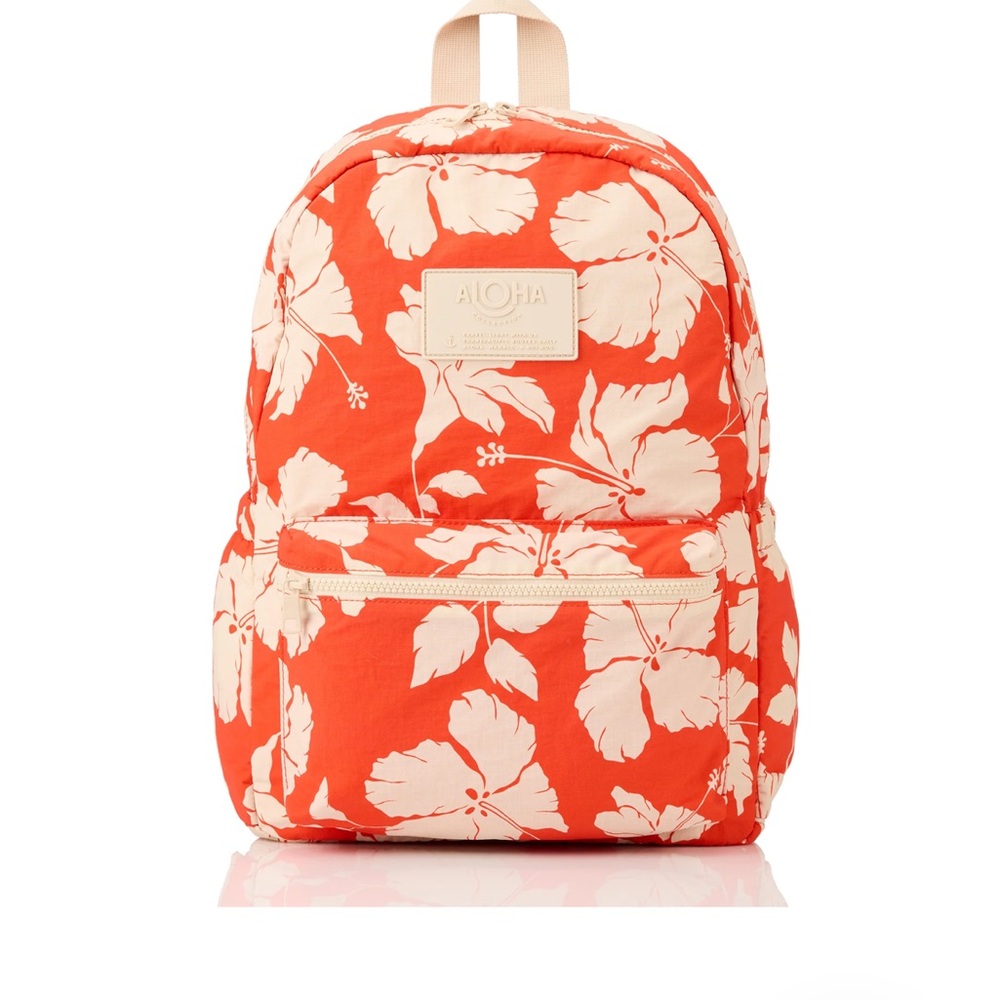 ALOHA Collection Coral and Beige Floral Backpack Salina/Red Haute NWOT